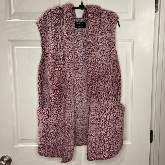 Love Tree Sherpa Vest Women's Size Large Purple Pockets Open Front Hooded - Picture 2 of 9